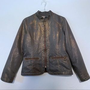 Chico’s bronze gold black leather moto motorcycle jacket